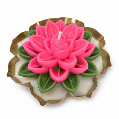 Aura & Hues Pink Lotus Urli Candle, Floral Mix Fragrance, Hand-Poured Sculptural Candle, 12 cm Diameter, Decorative Candle for Festive Décor & Gifting