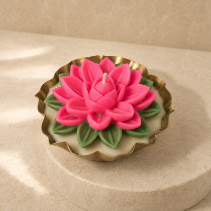 Aura & Hues Pink Lotus Urli Candle, Floral Mix Fragrance, Hand-Poured Sculptural Candle, 12 cm Diameter, Decorative Candle for Festive Décor & Gifting