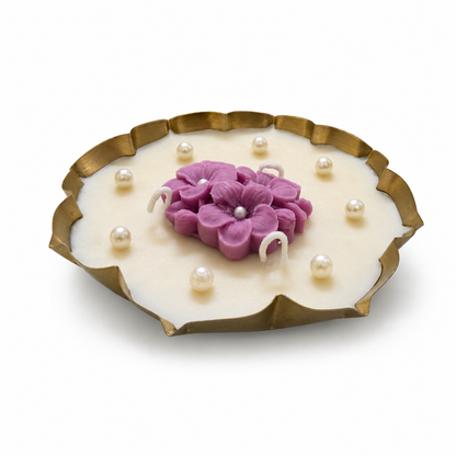 Aura & Hues Decorative Floral Urli Candle, Orange Rose & Ivory Shell Design, Gold-Toned Scalloped Bowl, Multi-Wick Candle for Home Décor & Festive Gifting