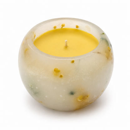 Citrus & Sage Botanical Scented Candle, Hand-Poured Para-Soy Wax Candle with Dried Botanical Details, Round Cream & Yellow Decorative Candle for Home Décor & Gifting