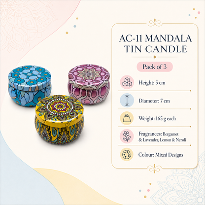 Decorative Mandala Tin Soy Wax Candle with Matching Lid (set of 2)