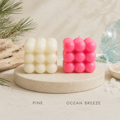 Bubble Cube Candle Set of 2, Pink & Ivory White Decorative Sculptural Candles for Home Décor, Table Centrepiece, Birthday, Housewarming & Festive Gifting