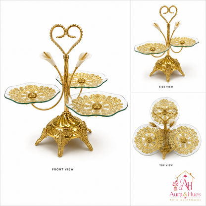 Aura & Hues Premium Golden Decorative Nesting Serving Trays Set of 3 Multipurpose Luxury Platters for Parties & Dining
