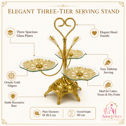 Aura & Hues Premium Golden Decorative Nesting Serving Trays Set of 3 Multipurpose Luxury Platters for Parties & Dining