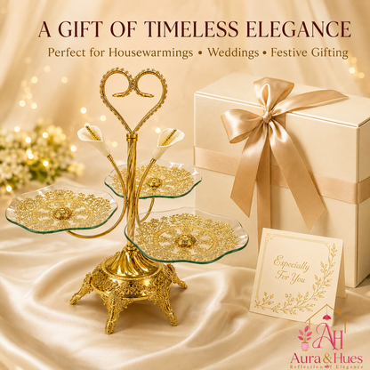 Aura & Hues Premium Golden Decorative Nesting Serving Trays Set of 3 Multipurpose Luxury Platters for Parties & Dining