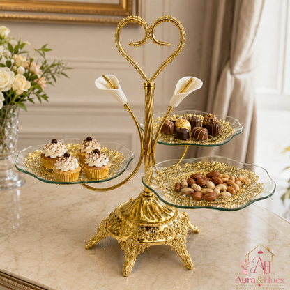 Aura & Hues Premium Golden Decorative Nesting Serving Trays Set of 3 Multipurpose Luxury Platters for Parties & Dining