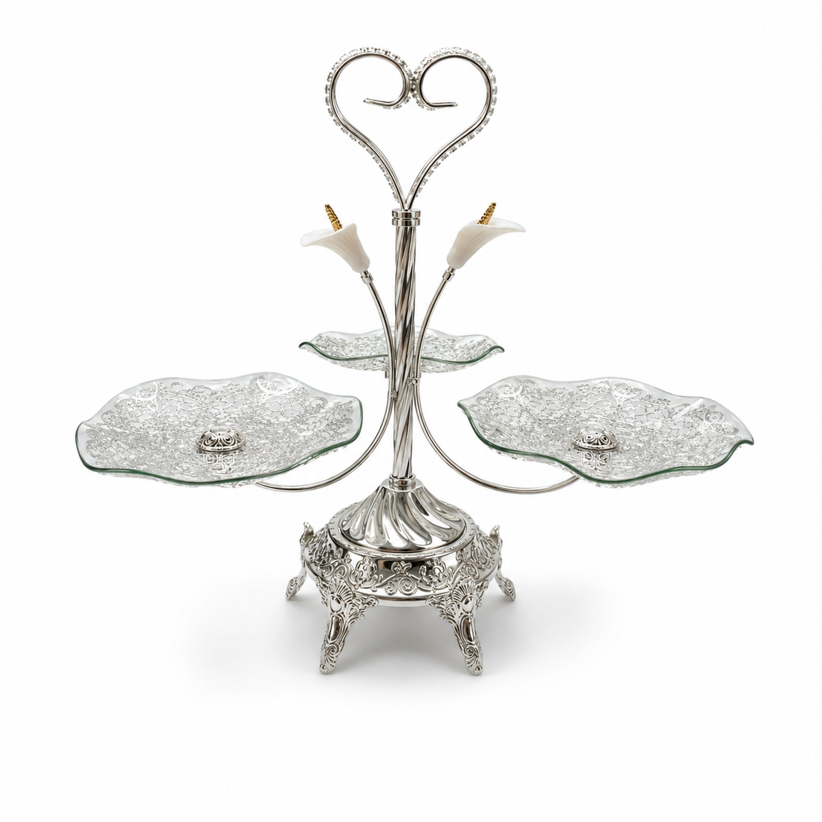 Aura & Hues Premium Silver Decorative Nesting Serving Trays Set of 3 Handcrafted Elegant Platters for Kitchen and Buffet