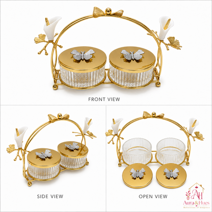 Aura & Hues Royal Golden Decorative Metal Serving Bowls Set of 2 Elegant Table Centerpiece Fruit and Dry Fruit Dish Set