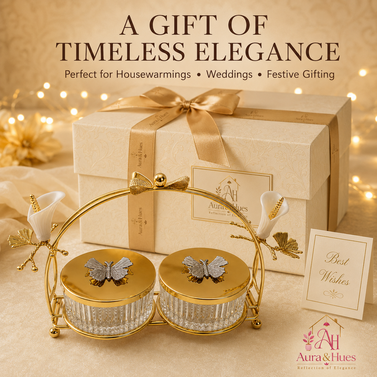 Aura & Hues Royal Golden Decorative Metal Serving Bowls Set of 2 Elegant Table Centerpiece Fruit and Dry Fruit Dish Set