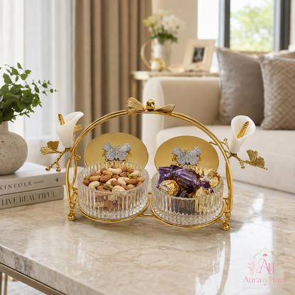 Aura & Hues Royal Golden Decorative Metal Serving Bowls Set of 2 Elegant Table Centerpiece Fruit and Dry Fruit Dish Set