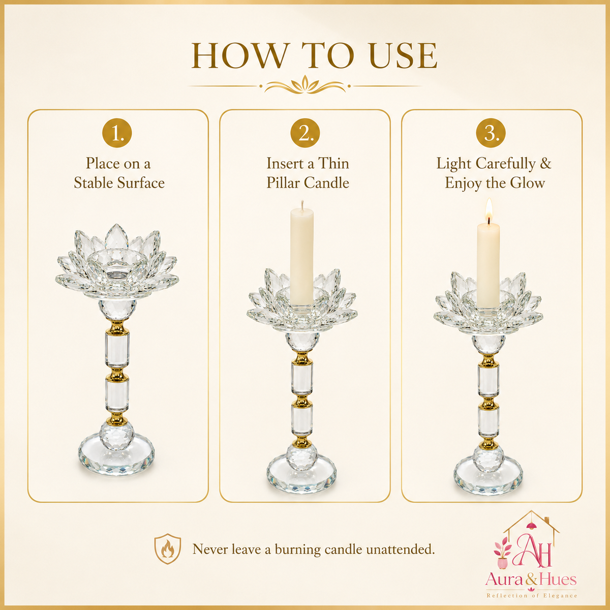 Aura & Hues Elegant Handcrafted Metal Candle Stand Contemporary Decorative Candlestick Holder for Dining Table and Living Room