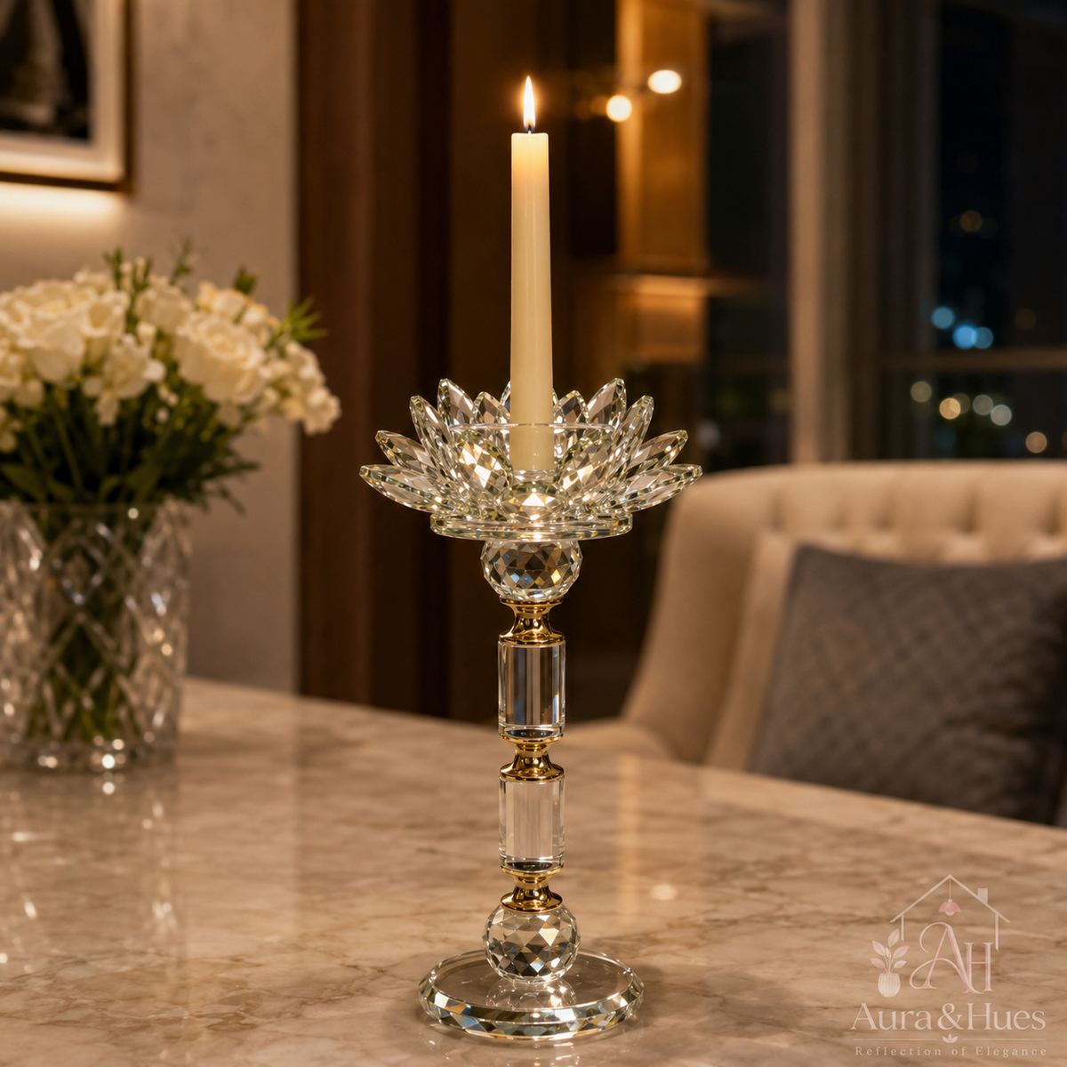 Aura & Hues Elegant Handcrafted Metal Candle Stand Contemporary Decorative Candlestick Holder for Dining Table and Living Room