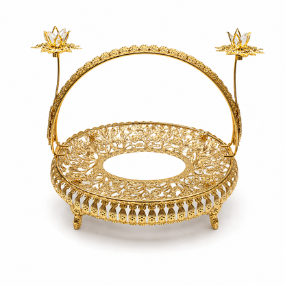Aura & Hues Royal Golden Oval Metal Decorative Vanity Serving Tray with Embossed Rim for Dining Table and Living Room