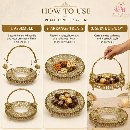 Aura & Hues Royal Golden Oval Metal Decorative Vanity Serving Tray with Embossed Rim for Dining Table and Living Room