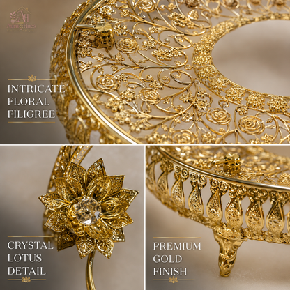 Aura & Hues Royal Golden Oval Metal Decorative Vanity Serving Tray with Embossed Rim for Dining Table and Living Room