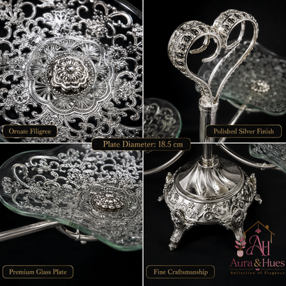 Aura & Hues Premium Silver Decorative Nesting Serving Trays Set of 3 Handcrafted Elegant Platters for Kitchen and Buffet