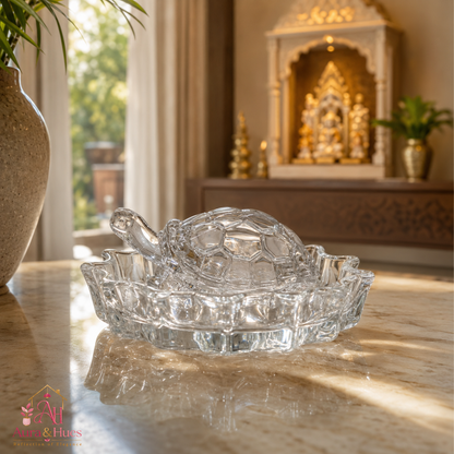 Aura & Hues Handcrafted Crystal Turtle Figurine Tortoise Statue for Feng Shui Vastu Good Luck Home Office Centerpiece Decor