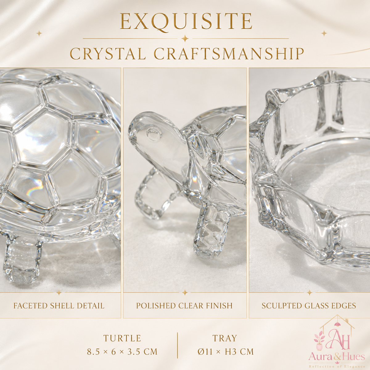 Aura & Hues Handcrafted Crystal Turtle Figurine Tortoise Statue for Feng Shui Vastu Good Luck Home Office Centerpiece Decor