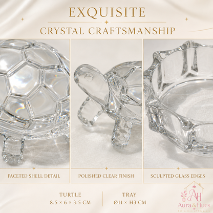 Aura & Hues Handcrafted Crystal Turtle Figurine Tortoise Statue for Feng Shui Vastu Good Luck Home Office Centerpiece Decor