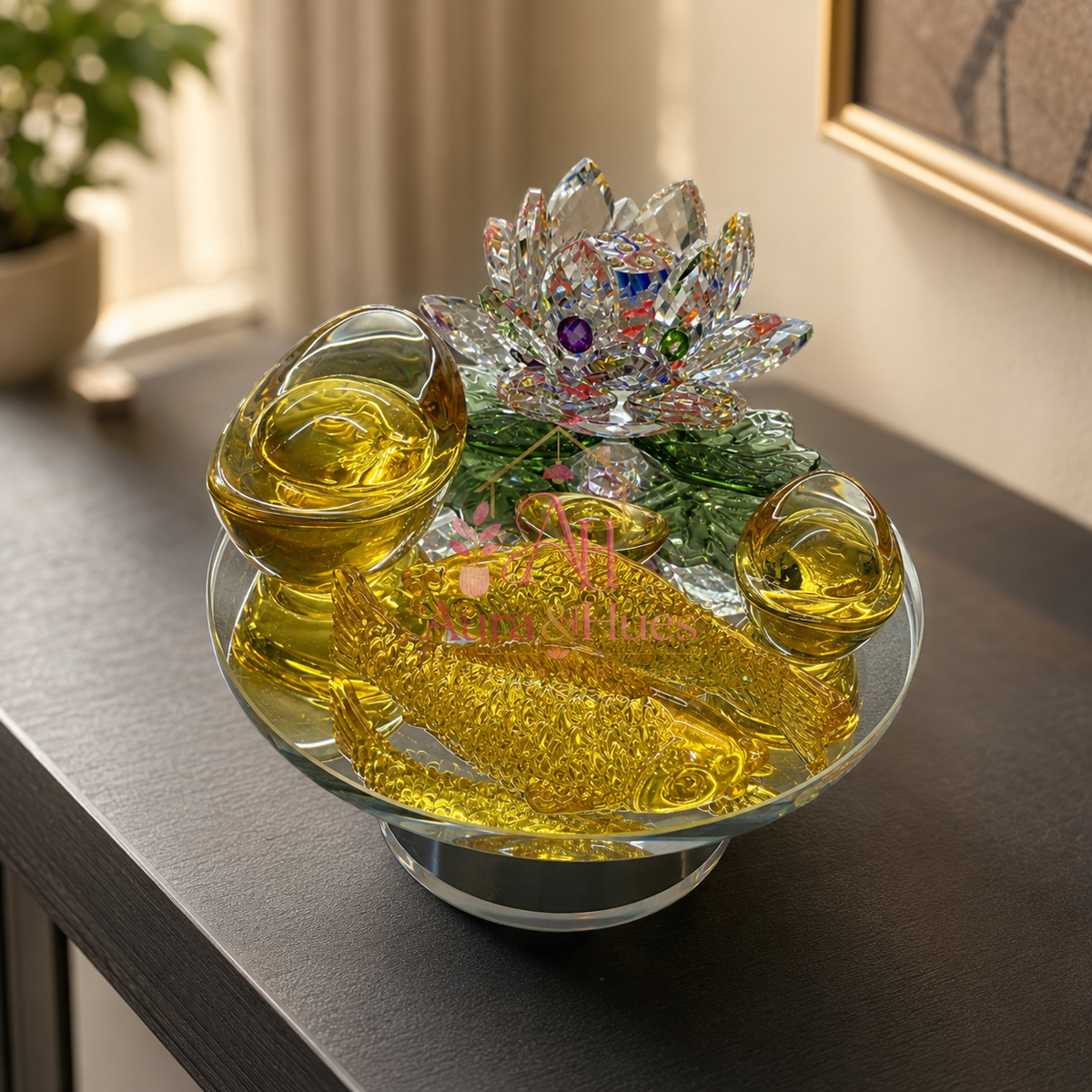 Aura & Hues Handcrafted Sparkling Faceted Crystal Decor Showpiece Prism Centerpiece Sculpture for Modern Living Room Accent