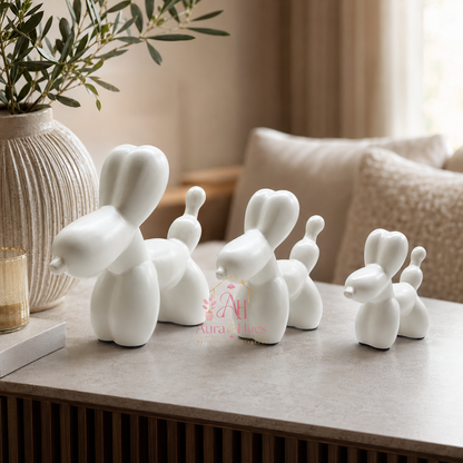 Aura & Hues Elegant Pure White Ceramic Dog Figurine Contemporary Minimalist Animal Showpiece Statue for Home Interior Accent Decor