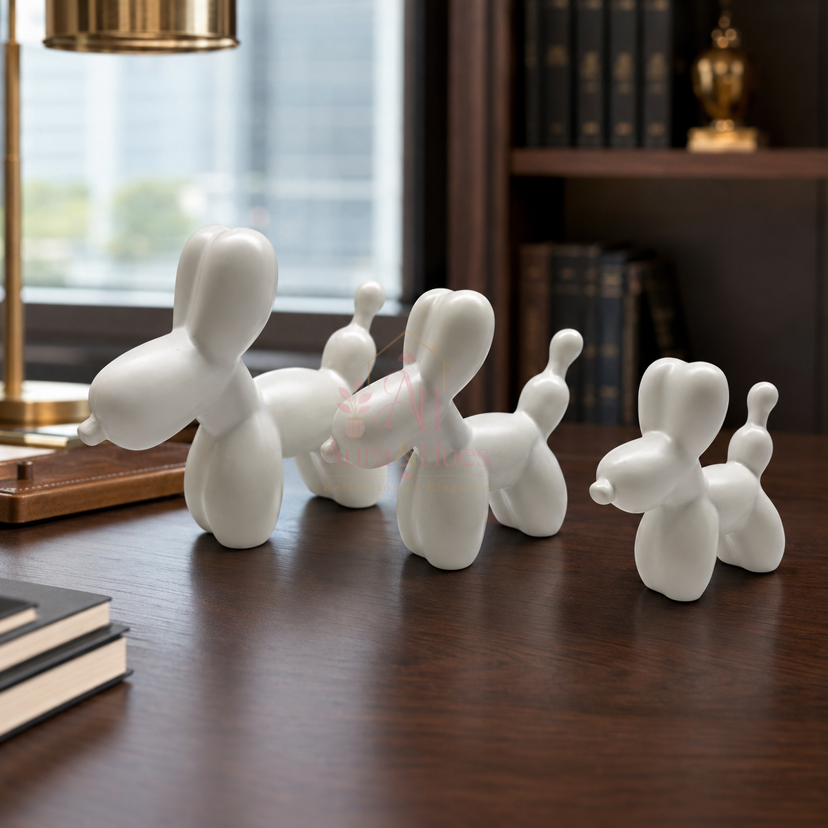 Aura & Hues Elegant Pure White Ceramic Dog Figurine Contemporary Minimalist Animal Showpiece Statue for Home Interior Accent Decor