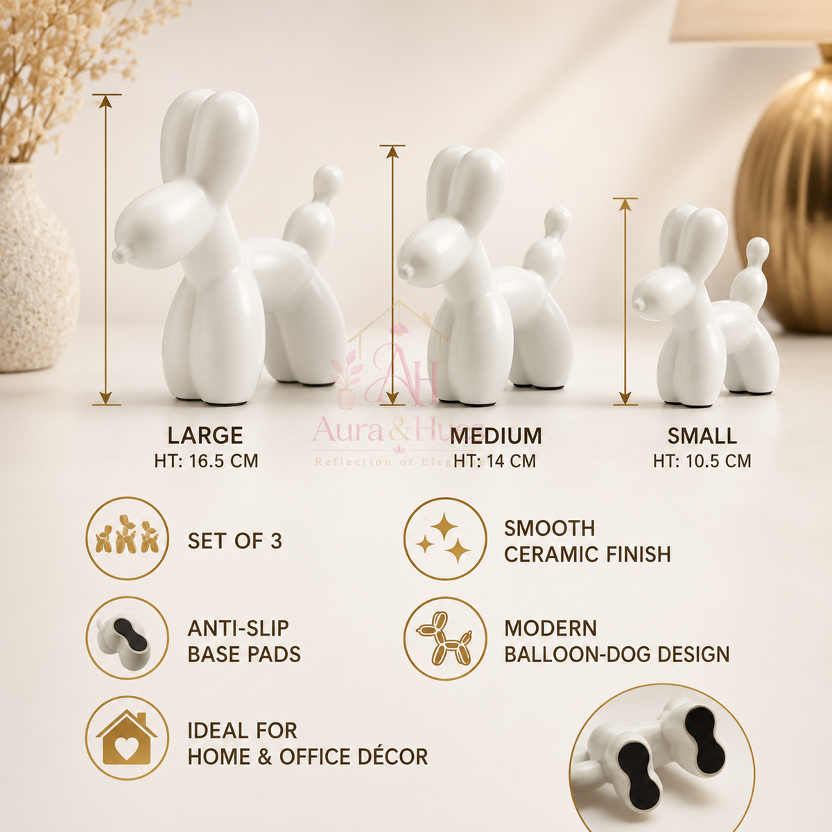 Aura & Hues Elegant Pure White Ceramic Dog Figurine Contemporary Minimalist Animal Showpiece Statue for Home Interior Accent Decor