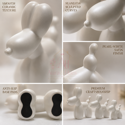 Aura & Hues Elegant Pure White Ceramic Dog Figurine Contemporary Minimalist Animal Showpiece Statue for Home Interior Accent Decor
