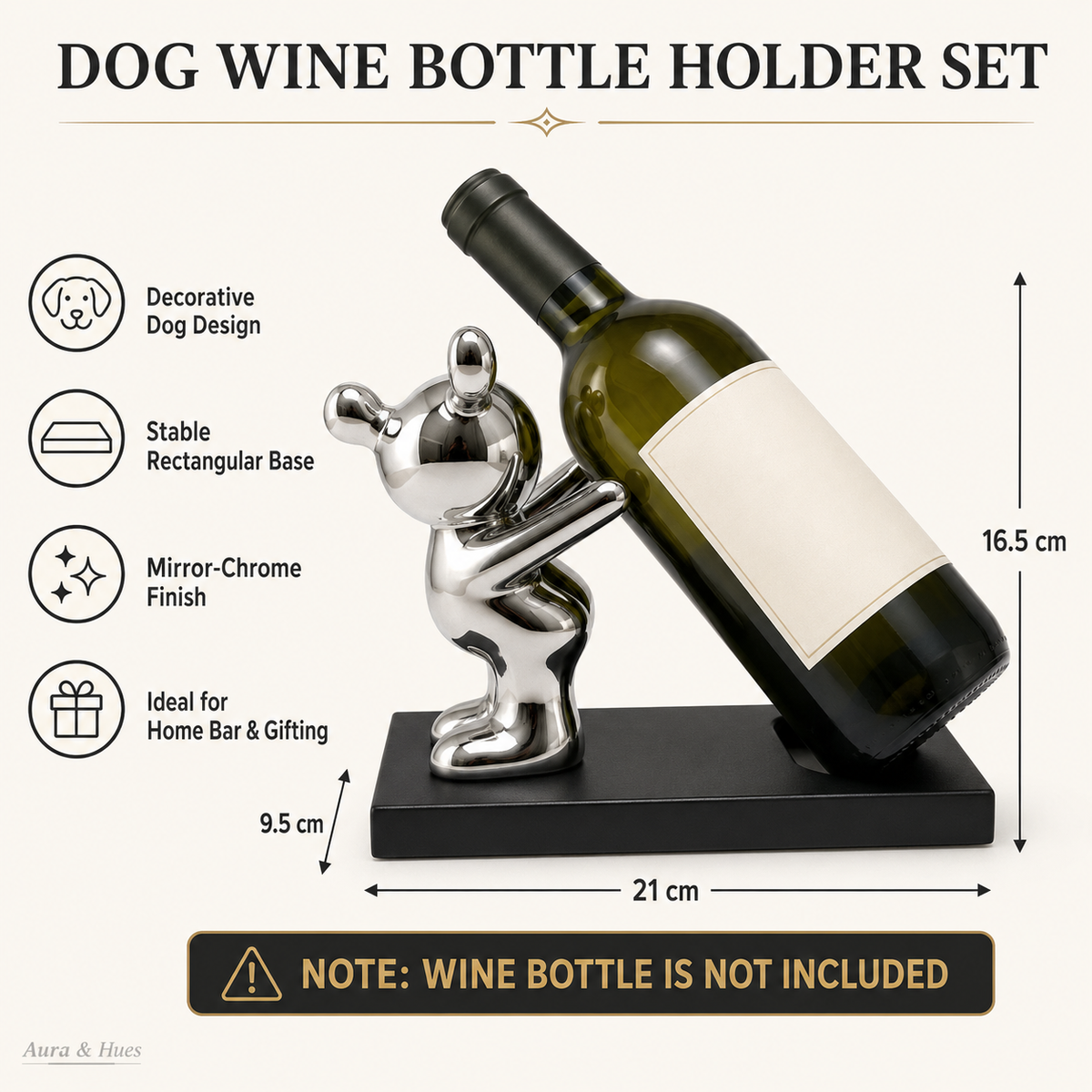 Aura & Hues Modern Artistic Decorative Wine Bottle Holder Stand Elegant Tabletop Wine Rack Sculpture for Dining Table and Bar Cabinet
