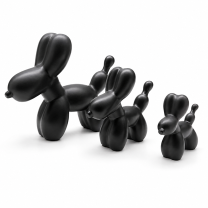Aura & Hues Sleek Matte Black Balloon Dog Resin Figurines Set of 3 Contemporary Pop Art Statues for Office Shelf and Living Room