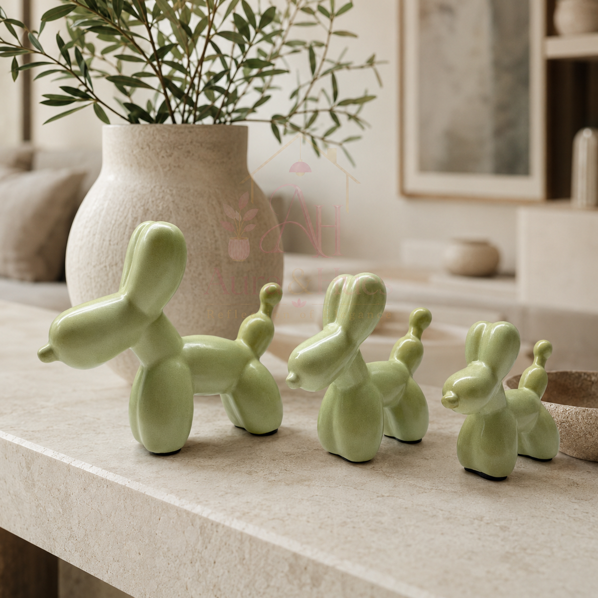Aura & Hues Vibrant Emerald Green Ceramic Dog Figurine Modern Minimalist Animal Statue Accent for Console Table and Living Room Decor