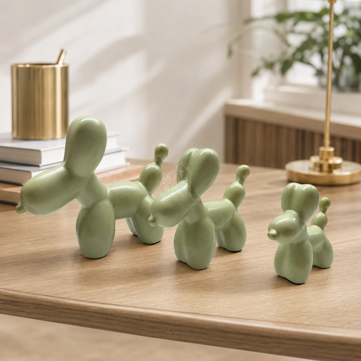Aura & Hues Vibrant Emerald Green Ceramic Dog Figurine Modern Minimalist Animal Statue Accent for Console Table and Living Room Decor