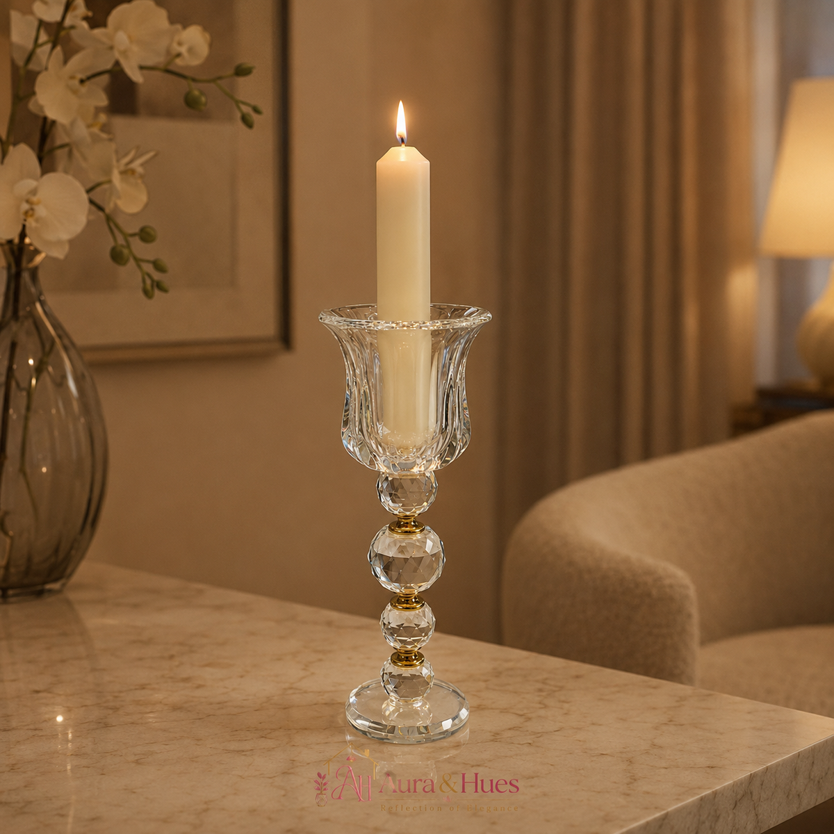 Aura & Hues Tall Modern Silver Metal Candle Stand Handcrafted Contemporary Taper Candlestick Holder for Dining Table Centerpiece