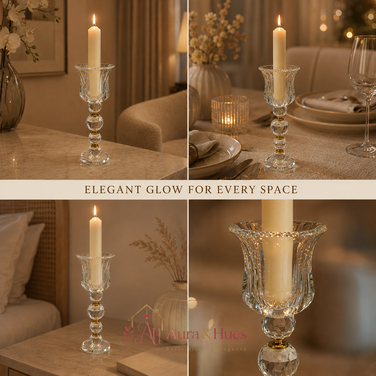 Aura & Hues Tall Modern Silver Metal Candle Stand Handcrafted Contemporary Taper Candlestick Holder for Dining Table Centerpiece