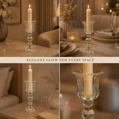 Aura & Hues Tall Modern Silver Metal Candle Stand Handcrafted Contemporary Taper Candlestick Holder for Dining Table Centerpiece