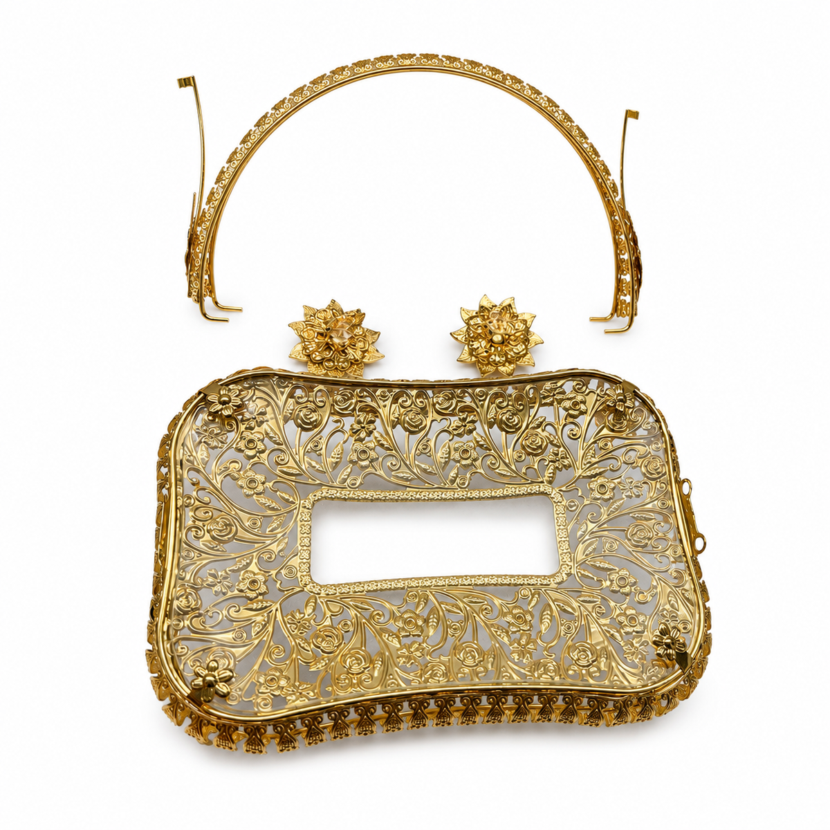 Aura & Hues Luxurious Golden Square Decorative Serving Tray with Crafted Handles for Coffee Table Centerpiece Decor