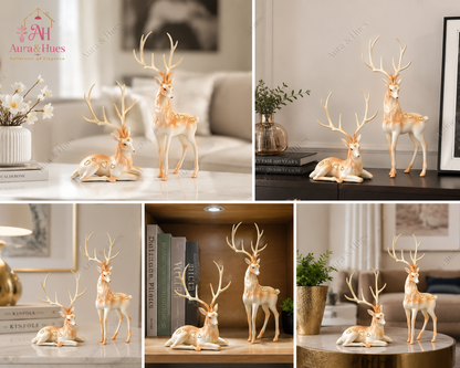 Premium Deer Figurine Set, Elegant Resin Deer Showpiece Pair for Home Décor