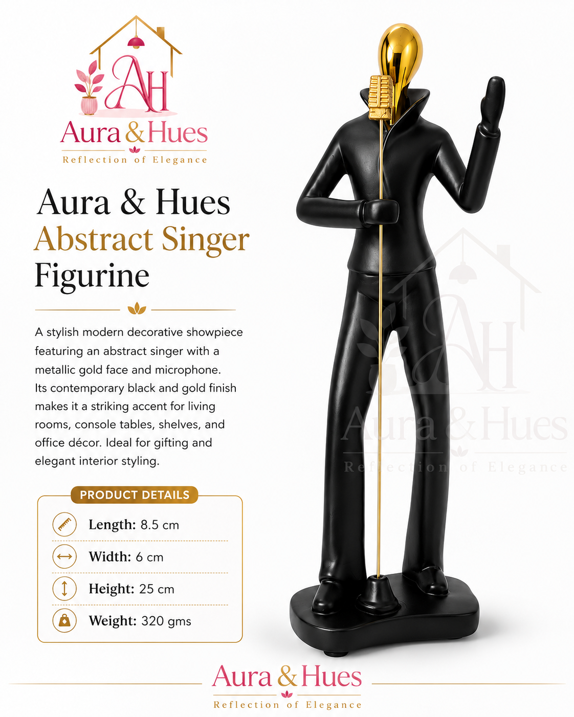 Abstract Singer Figurine | Modern Black & Gold Home Décor Showpiece