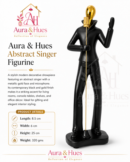 Abstract Singer Figurine | Modern Black & Gold Home Décor Showpiece