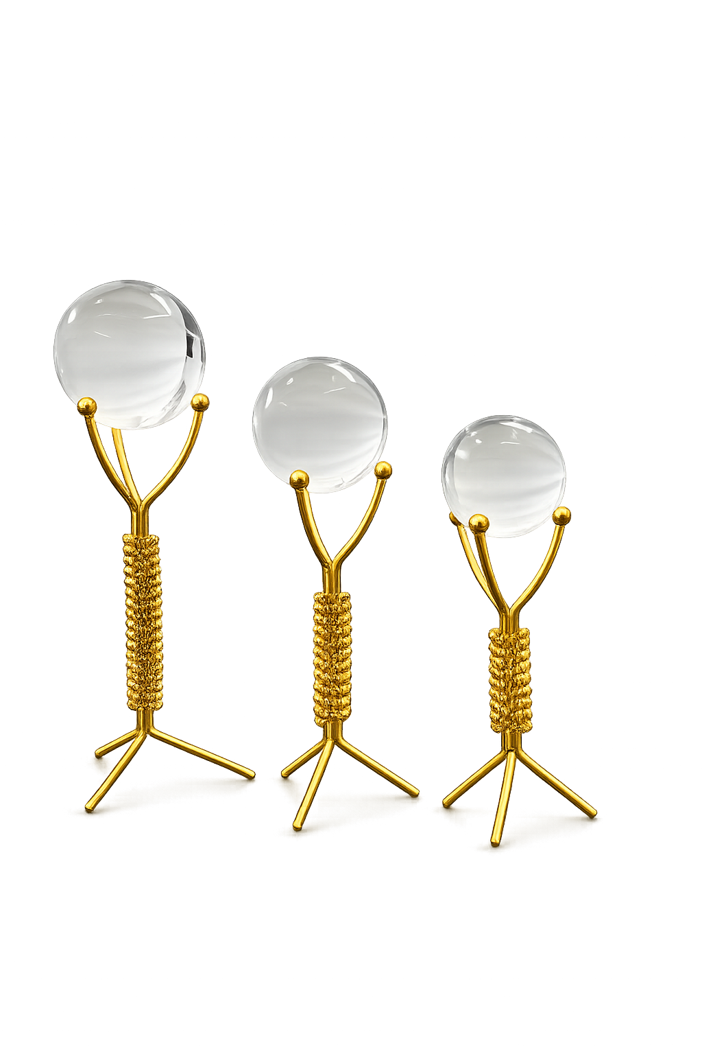 Aura Crystal Orb Decorative Sculpture Set (Set of 3) - Gold Finish Modern Table Decor