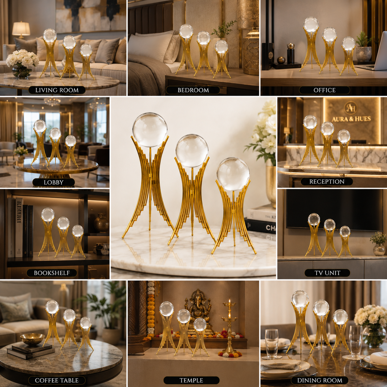 Crystal Orb Elegance Sculpture Set (Set of 3)