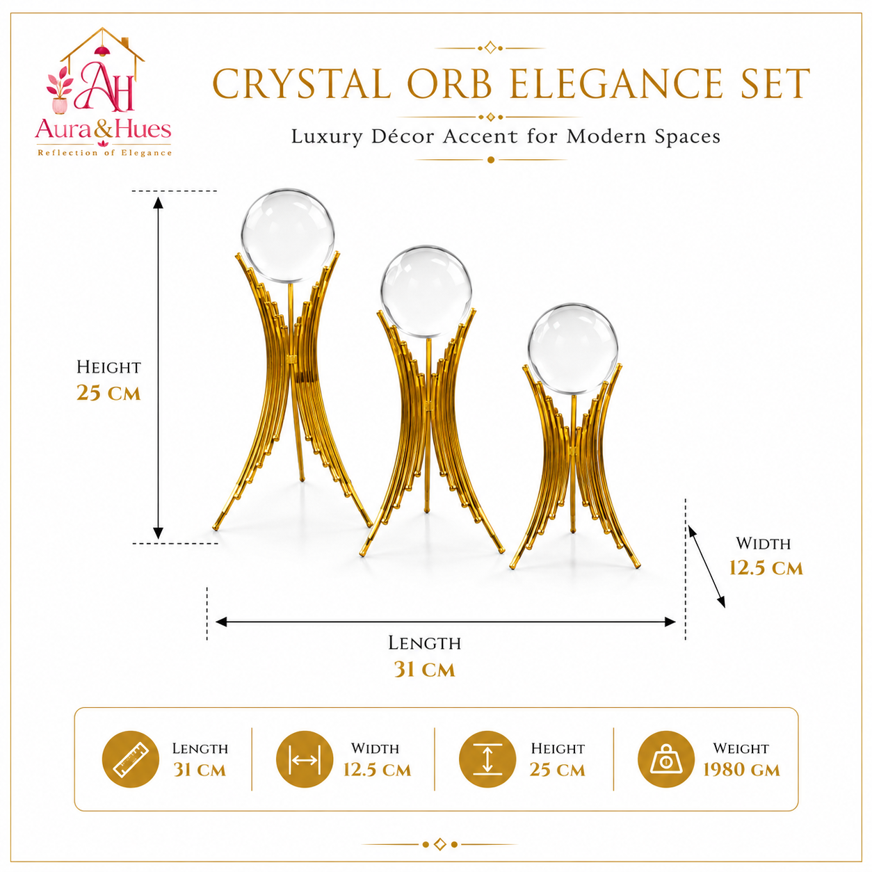 Crystal Orb Elegance Sculpture Set (Set of 3)