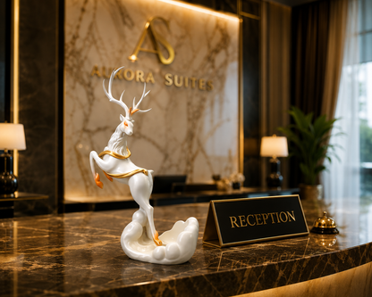 Luxury Decorative Rearing Deer Statue, Premium White & Gold Resin Deer Figurine