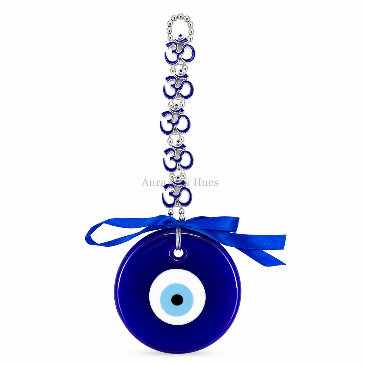 Om Evil Eye Wall Hanging | Handmade Glass Nazar Hanging with Om Charms | Vastu Home Decor