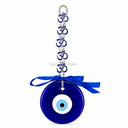 Om Evil Eye Wall Hanging | Handmade Glass Nazar Hanging with Om Charms | Vastu Home Decor