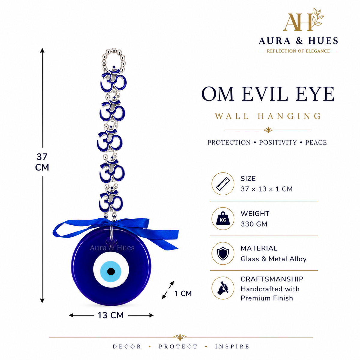 Om Evil Eye Wall Hanging | Handmade Glass Nazar Hanging with Om Charms | Vastu Home Decor
