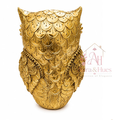 Aura & Hues Golden Mother & Baby Owl Decorative Showpiece | Premium Resin Home Décor Statue