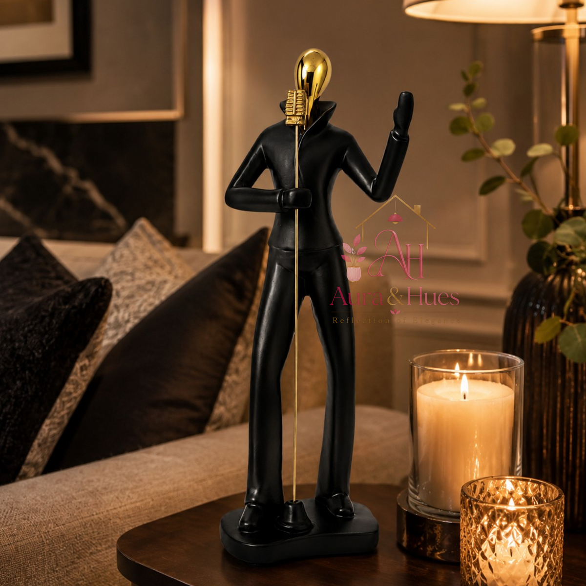 Abstract Singer Figurine | Modern Black & Gold Home Décor Showpiece