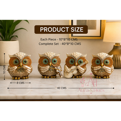 Premium Resin Musical Owl Family Figurines Set of 4 for Home Decor