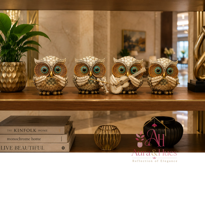 Premium Resin Musical Owl Family Figurines Set of 4 for Home Decor